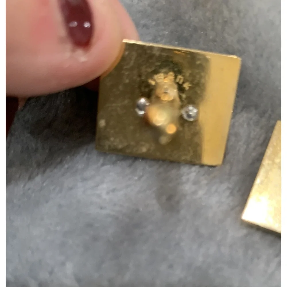 Vintage SWANK Antique‎ Car Gold Square Yellow Enamel Cufflinks Signed